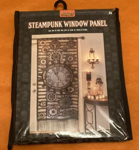 Spirit Steampunk Window Panel 36”x80” Gears Cogs Clockworks Black Gold Lace NIP - Picture 1 of 5