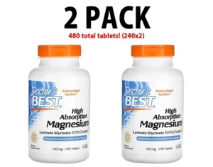 Doctor's Best, 2 PACK, Magnesium 100% Chelated, 100 mg, 240 Tablets each - Picture 1 of 3