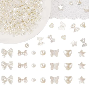 400Pcs Assorted Beads Cute ABS Imitation Pearl Beads Loose White Aesthetic Beads - Picture 1 of 6