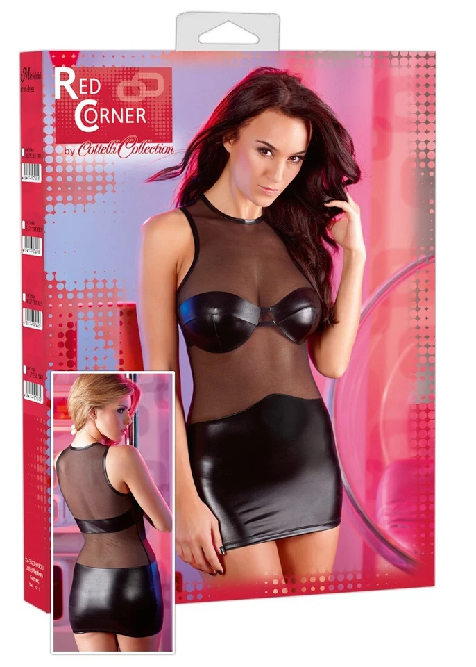 Sexy Gotisch Bodycon Minikleid Schwarz Mesh Wetlook Party Clubwear Größe S - Bild 1 von 1