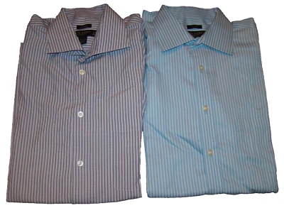 Lote 2 Camisas de Vestir Pronto Uomo Para Hombres 16.5 34/35 Púrpura Azul Gris Rayas Foto 1 de 4
