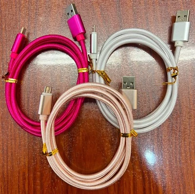 3x Micro USB Charging Cable Cord For Samsung Android Phone Charger Multicolor - Image 1 of 4