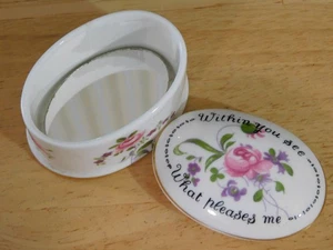 Caja de baratijas espejada Staffordshire de colección "Dentro de ti ves lo que me agrada" - Imagen 1 de 6