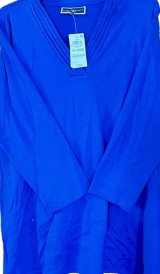 NUEVO CON ETIQUETAS Karen Scott Nueva 100% Algodón Mujer Azul Cuello en V Manga 3/4 Camisa Túnica XL Foto 1 de 3