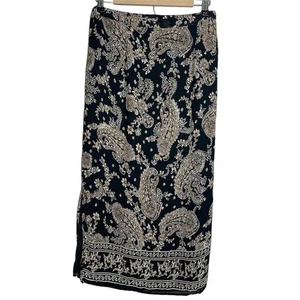 JM Collection Maxi Skirt Womens 10P Modest Floral Paisley White Black Boho Slit - Picture 1 of 7
