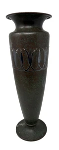 Antique Silver Crest Arts & Crafts Sterling Decorated Bronze Vase 13" - Picture 1 of 16