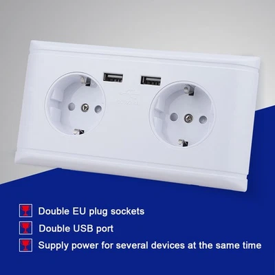 Multi Functional EU Plug Wall Power Outlet Socket With Dual USB Port For Phon AU - Image 1 of 4