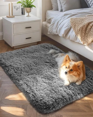 Small Rug Upgrade Non Slip Throw Bedside Area Rugs, Fluffy Soft Grey Mini Bedroo - Image 1 of 4