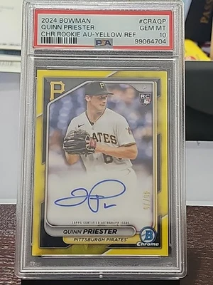 2024 Bowman Chrome Auto Quinn Priester Rookie AU-Yellow Ref /75 PSA 10 - Image 1 of 2
