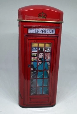 English Tea Tin - Telephone Box - Collectible Container 5"x2"x2" Red - Empty - Image 1 of 4