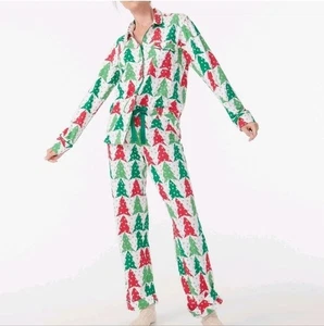 Conjunto de pijama tejido manga larga árboles de Navidad festivos J Crew para mujer XXS vacaciones - Imagen 1 de 16