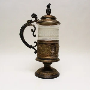 WMF Historismus Deckelkrug 28cm um 1900 versilbert innen vergoldet Glas geätzt - Bild 1 von 20