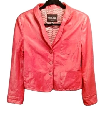 Chaqueta de cuero de becerro para bebé rojo coral Giorgio Armani talla EU 46 US 10 Foto 1 de 4