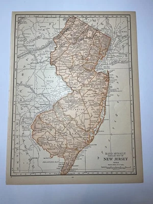 1925 "Copper" NEW JERSEY State Map fm 1925 Rand-McNally Atlas SEE DESCRIP - Image 1 of 3