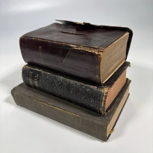 1851 Antique BIBLE Lot leather AMERICAN BIBLE SOCIETY Methodist Hymnal Episcopal - Picture 1 of 24