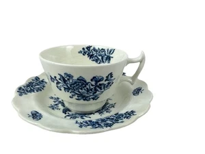 Vtg Booths England Peony A8021 Cup & Saucer Blue White Floral Cottagecore Set 2 - Picture 1 of 7