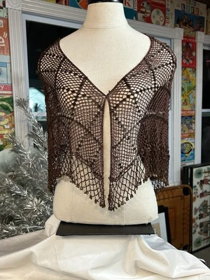 Vintage Fully Beaded Woman’s Art Shawl Shimmery Bead  HOLIDAY  Soft Brown - Image 1 of 4