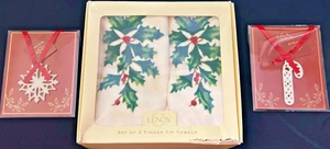 Weihnachten, 2 Lenox Fingerspitzen Handtücher & 2 Lenox Charms Ornamente, New Old Stock - Bild 1 von 5