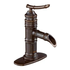 Grifo de baño de bambú de un solo mango de arco bajo en bronce - Imagen 1 de 6