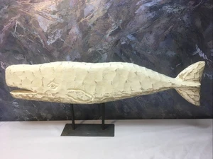 Carved Wood Folk Art Whale Sculpture Figure on Metal Base 25X8.5#191 - Picture 1 of 12