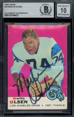 Merlin Olsen Gem Mint 10 Beckett BAS Signed 1969 Topps Autograph - Image 1 of 2