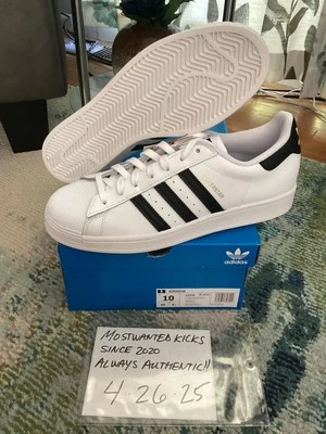 DS 2019 Adidas Superstar Low Cloud White & Core Black Sz 10 - Image 1 of 4