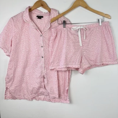 Natori Pajama Lounge Set Top Shorts Animal Print Pink Size Large 100% Cotton - Image 1 of 4
