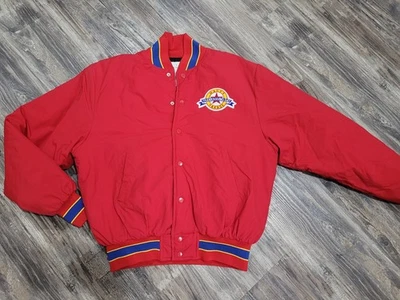 Vintage Macys Thanksgiving Day Parade Red Jacket Performance Team Bomber Coat Sz - Image 1 of 4