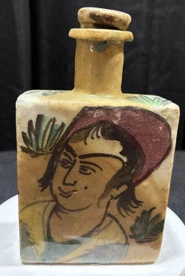 Jarrón botella de cerámica antiguo persa Iznik pintado a mano con tapón. ¡BONITO! Foto 1 de 4