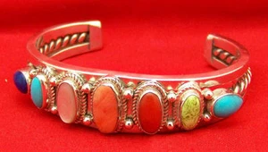 ATEMBERAUBENDES NAVAJO NACHLASS MULTI-STEIN STERLINGSILBER MANSCHETTENARMBAND, 6,75' - Bild 1 von 5