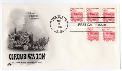 Scott #2452 Circus Wagon (08/31/1990) Artcraft Coil FDC Syracuse NY - Image 1 of 2