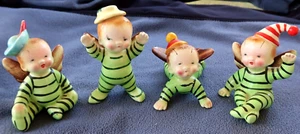 4 Norcrest BUTTERFLY BOYS, Bumblebee FIGURINES - Striped Pajamas 1950's, HTF - Picture 1 of 11