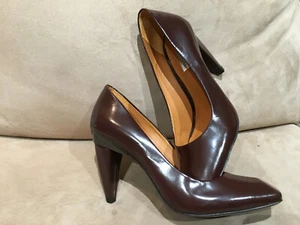 Pour La Victoire Women's 7.5 Maroon Brown Leather Pumps Shoes w/ Square Toe - Picture 1 of 11