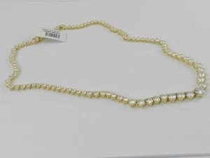 Macy's Graduated Cubic Zirconia Tennis Necklace In Silver  Gold Plate - Picture 1 of 4