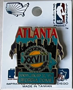 SUPER BOWL XXVIII ATLANTA, GA 1/30/94 Cowboys Bills NFL Football Lapel Pin Tac - Picture 1 of 5