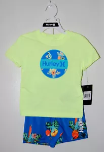 NWT Hurley Toddler Boys Neptune Blue Tropical Parrot 2pc Short Set sz 2T - Picture 1 of 16