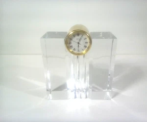 Art Deco Style Lead Glass Desk Clock Mikasa Quartz Mantle Mid Century - Picture 1 of 6