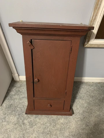 Antique Refinished Wood Medicine Wall Cabinet, Cupboard, York Edison Company Cover