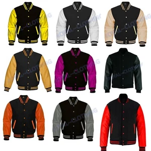 Varsity Bomber Letterman High Quality Wool & Real Cowhide Leather Sleeves Jacket - Picture 1 of 25