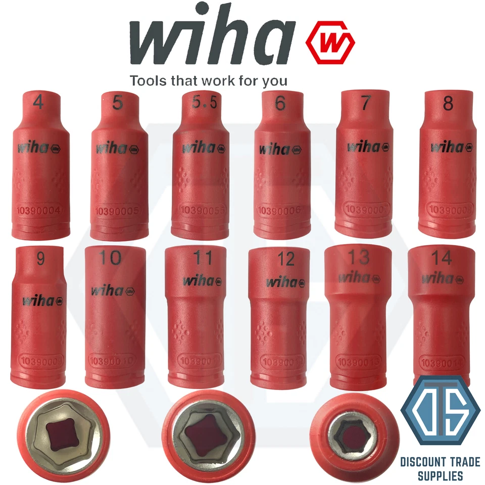 Wiha 1/4" Insulated Hex Nut Driver Inserts 4mm-14mm hexagon head Full Range - Image 1 of 1