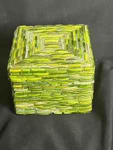 Green Glass Bead Covered Trinket/Jewelry Box 4.25 X 4.25” SQUARE - Picture 1 of 10