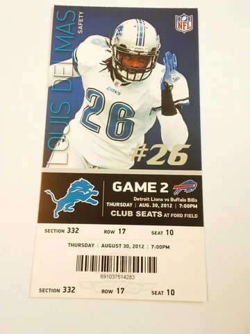 2012 Detroit Lions Buffalo Bills NFL Football Full Club Ticket Stub Cover