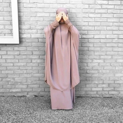 Conjunto de dos piezas Khimar Abayas Musulmán Hijab Mujeres Vestido de oración Falda Abaya Islámico Foto 1 de 4