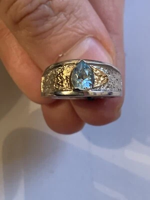 ANELLO ORO E argento Tipo Etrusco Con Topazio Azzurro  - Immagine 1 di 4