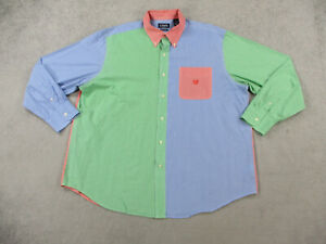 Izod Shirt Mens 2XB Green Blue Colorblock Patchwork Check Plaid Button Up Big