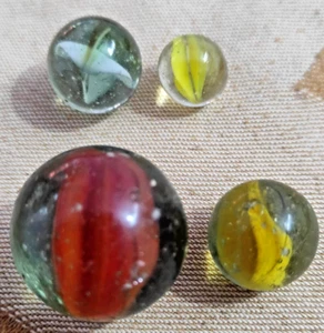 OLD TOY MARBLES 4 no four vein cat eye with streak 0.97'',0.66'',0.65'' - Picture 1 of 20