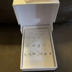 New Lauren Conrad Set of nine stud pierced earrings silver blue winter Wonderlan - Picture 1 of 4