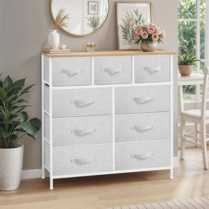 Chest of 9 Drawers Gray Dresser Fabric Storage Tower Organizer Bedroom Closet - Picture 1 of 10
