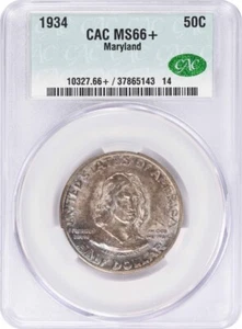 Maryland Commemorative Silver Half Dollar 1934 MS66+ CACG - Picture 1 of 4