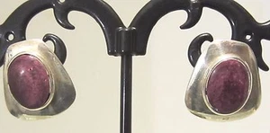 SILVER PURPLE STONE EARRINGS FINE 950 5895B - Picture 1 of 2